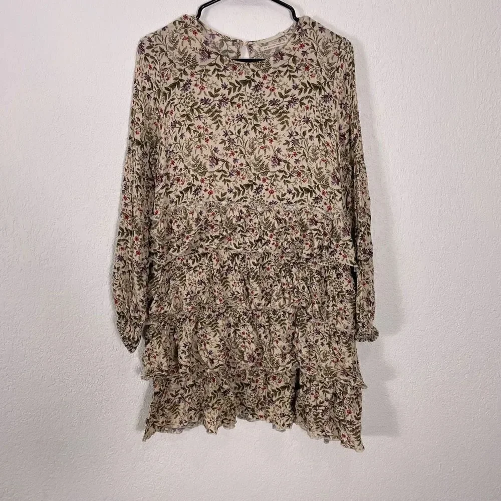 Urban Outfitters‎ Cream with Purple & Red Floral Print Long Sleeve Dress